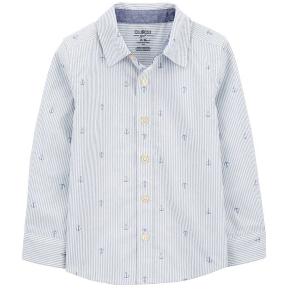 Toddler Boys OshKosh B'Gosh Blue Striped Button Down Shirt Size 2T 3T 4T 5T NWT